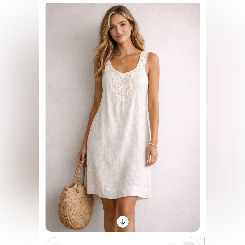 Max Studio Boho Embroidered Cotton Midi Dress Ivory lSleeveless Size M Cotton